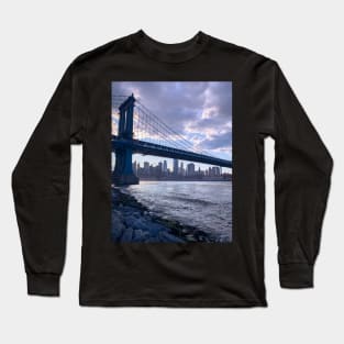 Sunset Manhattan Bridge Skyline Dumbo Brooklyn New York City Long Sleeve T-Shirt